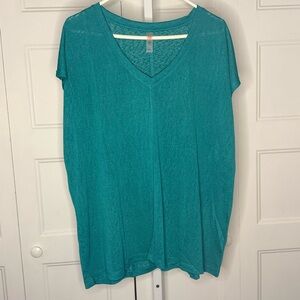 Mona B Teal Short Sleeve V-Neck Top